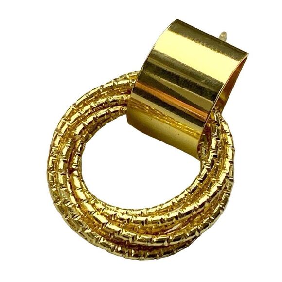 Doorknocker Earrings, 14k Gold Plated Twisted Circle Hoops, Modern Studs Unisex - Picture 1 of 10